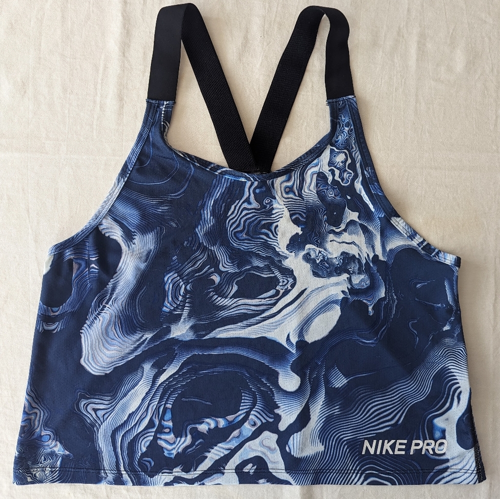 Nike Pro Dri-Fit Women's Marbleized Print Training Tank Top Blue Black S SMALL